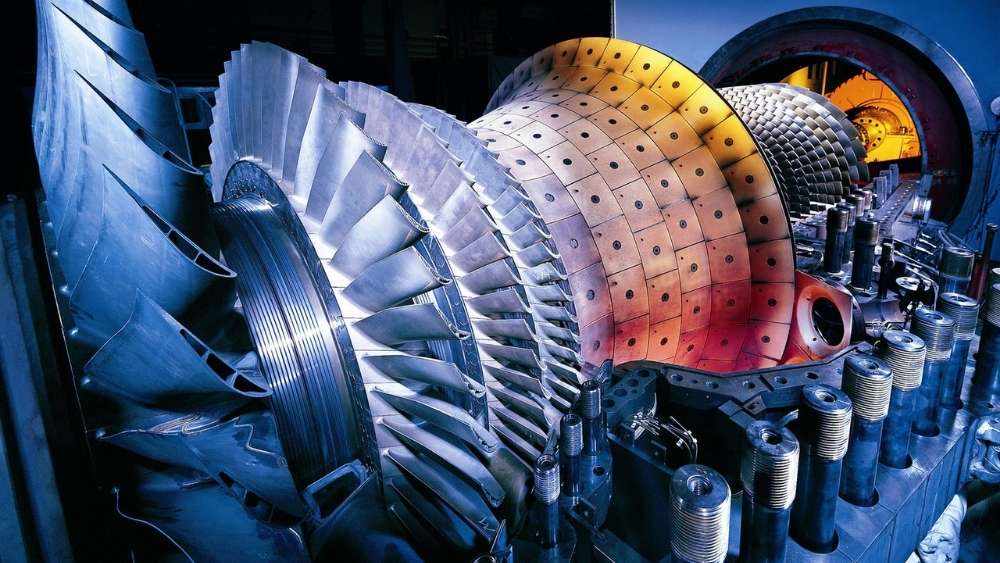 Simulação computacional da compressão de uma turbina.